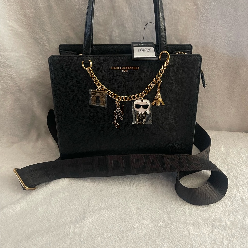 NWT Karl Lagerfeld Paris Black Women's Bag with Karl Charms Chain